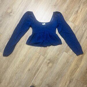 Hollister Shirt Womens Small Blue Ruched Peplum Crop Top Off Shoulder Sweetheart